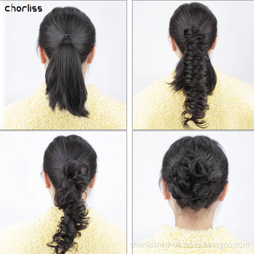 Wholesale Elastic Curly Scrunchie Messy Wavy Wrap Synthetic Flexible Hair Buns Chignon Synthetic Ponytail Extensions For Women